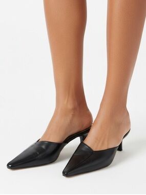 BCBGIRLS Sleek Black Leather Mules